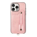 For iPhone 15 Pro Max 03 RFID Card Bag Cowhide Texture PU Phone Case(Pink)