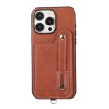 For iPhone 15 Pro Max 03 RFID Card Bag Cowhide Texture PU Phone Case(Brown)