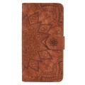 For iPhone 15 Mandala Embossed Dual-Fold Calf Leather Phone Case(Brown)