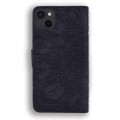 For iPhone 15 Mandala Embossed Dual-Fold Calf Leather Phone Case(Black)