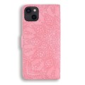 For iPhone 15 Pro Mandala Embossed Dual-Fold Calf Leather Phone Case(Pink)