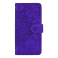 For iPhone 15 Pro Mandala Embossed Dual-Fold Calf Leather Phone Case(Purple)