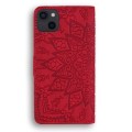 For iPhone 15 Pro Mandala Embossed Dual-Fold Calf Leather Phone Case(Red)