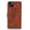 For iPhone 15 Plus Mandala Embossed Dual-Fold Calf Leather Phone Case(Brown)
