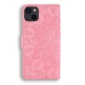 For iPhone 15 Plus Mandala Embossed Dual-Fold Calf Leather Phone Case(Pink)