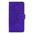 For iPhone 15 Plus Mandala Embossed Dual-Fold Calf Leather Phone Case(Purple)