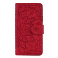 For iPhone 15 Plus Mandala Embossed Dual-Fold Calf Leather Phone Case(Red)