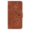 For iPhone 15 Pro Max Mandala Embossed Dual-Fold Calf Leather Phone Case(Brown)