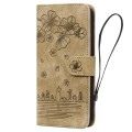 For iPhone 15 Pro Max Cartoon Sakura Cat Embossed Leather Phone Case(Brown)