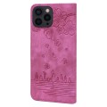 For iPhone 15 Pro Max Cartoon Sakura Cat Embossed Leather Phone Case(Rose Red)