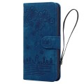 For iPhone 14 Pro Max Cartoon Sakura Cat Embossed Leather Phone Case(Royal Blue)