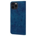 For iPhone 14 Pro Max Cartoon Sakura Cat Embossed Leather Phone Case(Royal Blue)