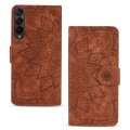 For Samsung Galaxy Z Fold3 5G Mandala Embossed Dual-Fold Calf Leather Phone Case(Brown)