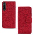 For Samsung Galaxy Z Fold3 5G Mandala Embossed Dual-Fold Calf Leather Phone Case(Red)