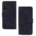 For Samsung Galaxy Z Fold4 Mandala Embossed Dual-Fold Calf Leather Phone Case(Black)