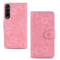 For Samsung Galaxy Z Fold4 Mandala Embossed Dual-Fold Calf Leather Phone Case(Pink)