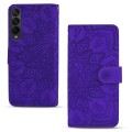 For Samsung Galaxy Z Fold4 Mandala Embossed Dual-Fold Calf Leather Phone Case(Purple)