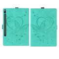 For Samsung Galaxy Tab S9 FE Love Butterfly Embossed Leather Tablet Case(Mint Green)