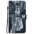 For Google Pixel 8a Crystal Texture Colored Drawing Leather Phone Case(Cat Tiger Reflection)