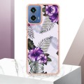 For Motorola Moto G34 Electroplating IMD TPU Phone Case(Purple Flower)