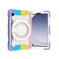 For Samsung Galaxy Tab A9 Armor Portable Rotating Ring Holder Silicone Tablet Case(Colorful Pink)