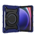 For Samsung Galaxy Tab A9+ Armor Portable Rotating Ring Holder Silicone Tablet Case(Navy Blue)