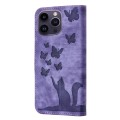 For iPhone 15 Pro Max Butterfly Cat Embossing Flip Leather Phone Case(Purple)