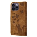 For iPhone 15 Pro Max Butterfly Cat Embossing Flip Leather Phone Case(Brown)