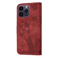 For iPhone 15 Pro Butterfly Cat Embossing Flip Leather Phone Case(Red)