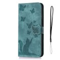 For iPhone 15 Pro Butterfly Cat Embossing Flip Leather Phone Case(Wathet)