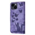 For iPhone 15 Plus Butterfly Cat Embossing Flip Leather Phone Case(Purple)