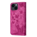 For iPhone 15 Plus Butterfly Cat Embossing Flip Leather Phone Case(Pink)