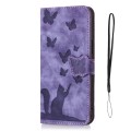 For iPhone 15 Butterfly Cat Embossing Flip Leather Phone Case(Purple)