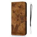 For iPhone 15 Butterfly Cat Embossing Flip Leather Phone Case(Brown)