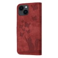 For iPhone 14 Plus Butterfly Cat Embossing Flip Leather Phone Case(Red)