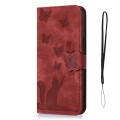 For iPhone 14 Butterfly Cat Embossing Flip Leather Phone Case(Red)