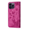 For iPhone 14 Pro Max Butterfly Cat Embossing Flip Leather Phone Case(Pink)