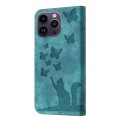 For iPhone 13 Pro Butterfly Cat Embossing Flip Leather Phone Case(Wathet)