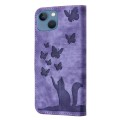 For iPhone 13 Butterfly Cat Embossing Flip Leather Phone Case(Purple)