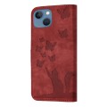 For iPhone 13 Butterfly Cat Embossing Flip Leather Phone Case(Red)