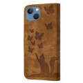 For iPhone 13 Butterfly Cat Embossing Flip Leather Phone Case(Brown)