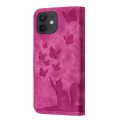 For iPhone 12 / 12 Pro Butterfly Cat Embossing Flip Leather Phone Case(Pink)