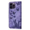 For iPhone 12 Pro Max Butterfly Cat Embossing Flip Leather Phone Case(Purple)