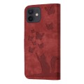 For iPhone 12 mini Butterfly Cat Embossing Flip Leather Phone Case(Red)