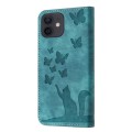 For iPhone 12 mini Butterfly Cat Embossing Flip Leather Phone Case(Wathet)