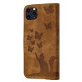 For iPhone 11 Pro Butterfly Cat Embossing Flip Leather Phone Case(Brown)