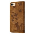 For iPhone SE 2022 / 2020 / 8 / 7 Butterfly Cat Embossing Flip Leather Phone Case(Brown)