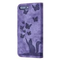 For iPhone 8 Plus / 7 Plus Butterfly Cat Embossing Flip Leather Phone Case(Purple)