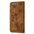 For iPhone 8 Plus / 7 Plus Butterfly Cat Embossing Flip Leather Phone Case(Brown)