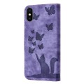 For iPhone X / XS Butterfly Cat Embossing Flip Leather Phone Case(Purple)